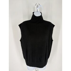 NWT 100% Pure Cashmere Black Sleeveless Turtleneck Sweater Vest Luxury Knit Top